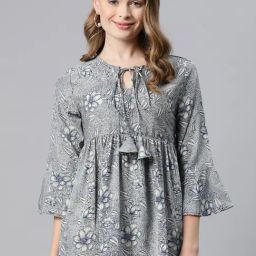 Cottinfab Blue & Cream Floral Print Top-picture-26