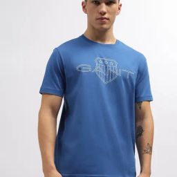Gant Blue Cotton Regular Fit Logo Printed T-Shirt-image-58