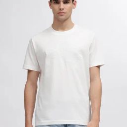 GANT Off White Regular Fit Embroidered Cotton Crew T-Shirt-image-37