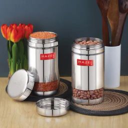 HAZEL Silver Stainless Steel Transparent Air Tight Container 1200 ml-21