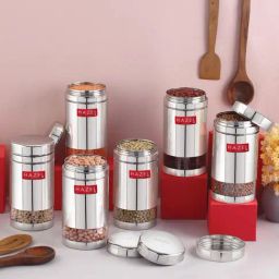HAZEL Silver Stainless Steel Transparent Air Tight Container 1200 ml-14