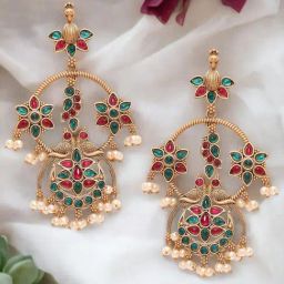 OOMPH Matte Gold Jadau Moti Manik Peacock Design Ethnic Dangler Earrings-image-69