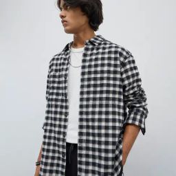 Nuon by Westside Charcoal Checkered Relaxed-Fit Shirt-image-13