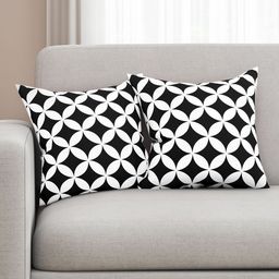 SEJ by Nisha Gupta Black & White Set of 2 Printed 16" x 16" Square Cushion Covers-0