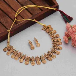 Fashion Frill Gold-Plated Stainless Steel Stones Studded Lakshmi Goddess Jewellery Set-37