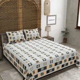 CLOTHOLOGY Grey & Yellow Floral 180 TC King Bedsheet with 2 Pillow Covers-image-52