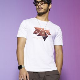 Bewakoof Men White & Coral Printed T-shirt-image-97