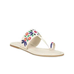 Shezone Women Cream & Blue Embroidered One Toe Flats-image-22