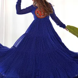 TextileNow Leheriya Printed Maxi Anarkali Flared Gown Ethnic Dress-image-51