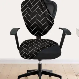 Lazi 200 GSM 2 Pieces Black & White Brick Printed Stretchable Office Chair Covers-43