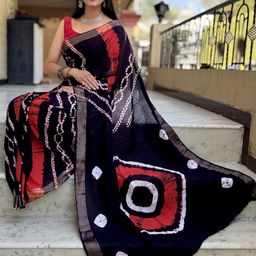 HERE&NOW Bandhani Pure Cotton Block Print Saree-58
