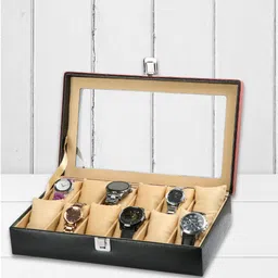 ZENWOOD Black 12 Slots Leather Watch Organiser Box-image-79