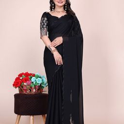 K 5 Fashion Embroidered Pure Chiffon Maheshwari Saree With Unstitched Blouse Piece-image-32