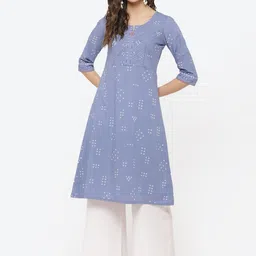 Rangriti Women Blue & Off White Geometric Printed Kurta-picture-36