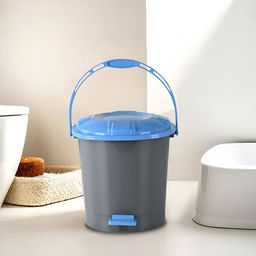 Kuber Industries Grey & Blue Plastic Pedal Dustbins 7L-42