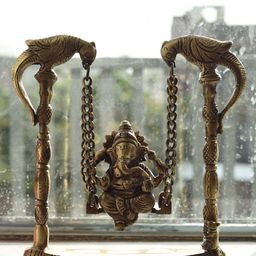 eCraftIndia Brown Lord Ganesha on Peacock Jhoola-image-50