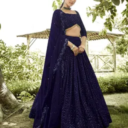 Warthy Ent Embroidered Sequinned Semi-Stitched Lehenga & Unstitched Blouse With Dupatta-image-91