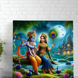 Livin'luxe Blue & Yellow Radha Krishna Printed Religious Canvas Wall Art-image-38