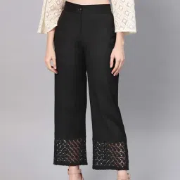 Juniper Black Cotton Flex Solid Wide Leg Women Palazzo With One Pocket-image-21
