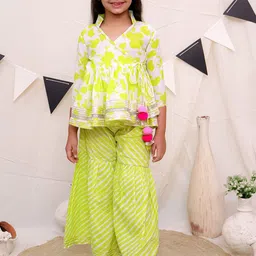 Ka-mee Girls Mandarin Collar Floral Printed Pure Cotton A-Line Kurti with Sharara-picture-37