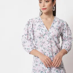 Orchid Blues Women White Floral Printed Pure Cotton Top-image-96