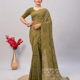 HERE&NOW Ajrak Block Block Print Saree-image-54