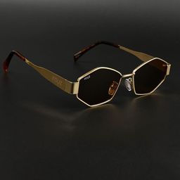 Irayz Retro Unisex Hexagonal Sunglasses with UV Protected Lens RetroHexa-GLD-BRN-image-72