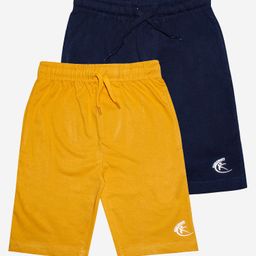 Kiddopanti Pack of 2 Knee Length Logo Print Shorts - Mustard Yellow And Navy Blue-image-28