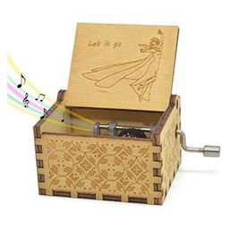 EITHEO Wooden Antique Carved Hand Crank Music Box Let It Go Theme - Brown-10
