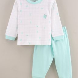 Zero Interlock Full Sleeves Top And Lounge Pants Set Rabbit Print - Blue White-picture-7