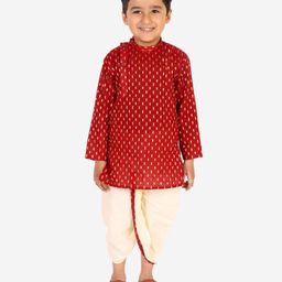 Superminis Full Sleeves Self Design Kurta & Dhoti Set - Maroon & White-81