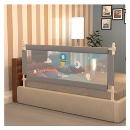 BAYBEE Baby Bed Rails Guard Barrier for Baby Kids Safety, Foldable Bed Rail Falling Protector Fence with 7 Adjustable Height (150x63 cm, Grey) - (Color & Design May Vary)-21
