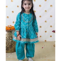 Tiber Taber Full Sleeves Bandhej Designed & Lace Embellished Kurta & Salwar - Blue-image-50