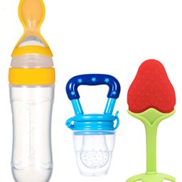 Joy Buzz Baby Silicone Spoon Feeder Fruit Feeder & Fruit Teether Combo Pack Of 3-7