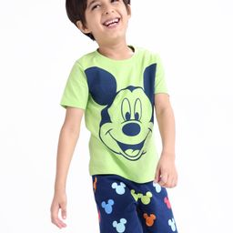 Babyhug Disney Single Jersey Knit Half Sleeves T-Shirt And Shorts Set with Mickey Mouse Graphics - Blue & Green-image-22