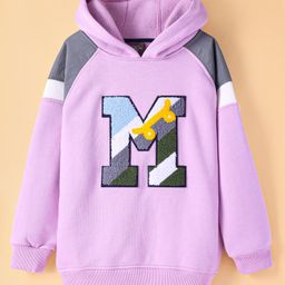 Little Kangaroos Fleece Knit Full Raglan Sleeves Hooded Sweatshirt with Alphabet Embroidery - Plum-image-43