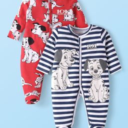 Babyhug Disney Interlock Knit Full Sleeves Footed Sleep Suits With 101 Dalmatians Graphics Pack of 2 - Red & Navy Blue-image-8