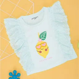 Pantaloons Junior Cotton Sleeveless Lemon Printed Frill Detailed Top - Light Blue-picture-10