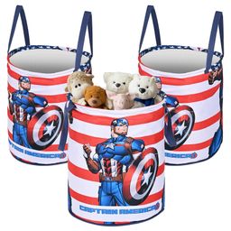 Kuber Industries Pack of 3 Foldable 45L Toys Organizer for Kids Room - Toys Storage Bag/Basket/Container with Handles | Marvel Captain America - Blue-image-2