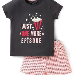 Lazy Bones Sinker Knit Half Sleeves Shorts Night Suit with Just One More Episode Print - Charcoal Grey-image-58