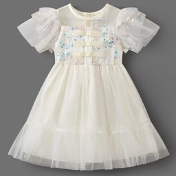 Mark & Mia Half Sleeves Party Frock with Sequin Design & Frill - Beige-image-56