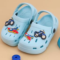 Yellow Bee Vehicles Applique Detailed Perforated Clogs - Light Blue-image-98