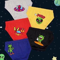 NUSYL Cotton Pack Of 5 Alien & UFO Printed Briefs- Grey Red Royal Blue Yellow & black-image-76