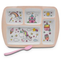 Superware Melamine Kids 5 Section plate with spoon - unicorn ( Set of 2 )-9