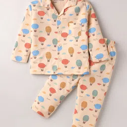 Little Darlings Interlock Knit Full Sleeves Co-Ord Night Suit With Air Balloon Print - Light Orange-picture-6