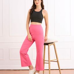 Bella Mama Cotton Knit Full Length High Coverage Maternity Solid Coloured Flared Pant - Pink-picture-49
