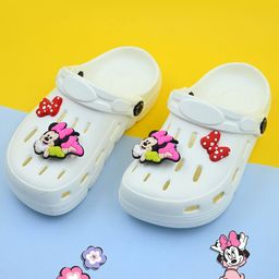 Disney by Yellow Bee Perforated Clogs With Minnie Mouse Designed Rotating Charms - White-image-43
