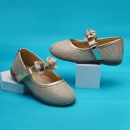 boyz n galz Shimmered Bow Applique Detailed Mary Janes Ballerinas - Gold-picture-1