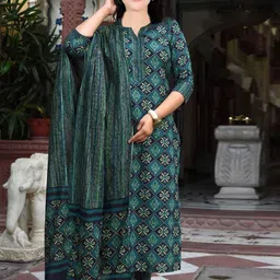 APNISHA Girls Floral Printed Regular Pure Cotton Kurta with Pyjamas & With Dupatta-image-13