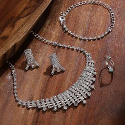 SOHI Silver-Plated Crystal-Studded The Bijou-Niht Jewellery Set-16